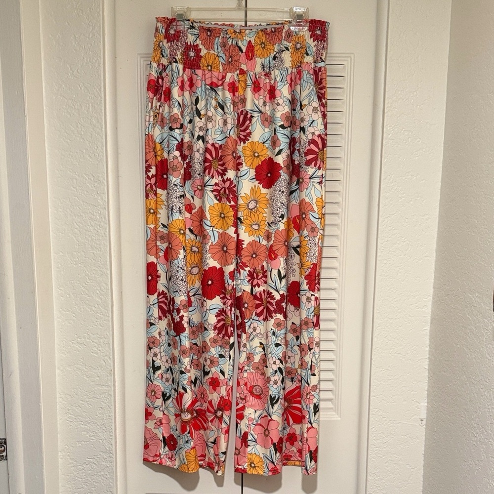 Floral Wide-Leg Smocked Waist Pants - Multi Color